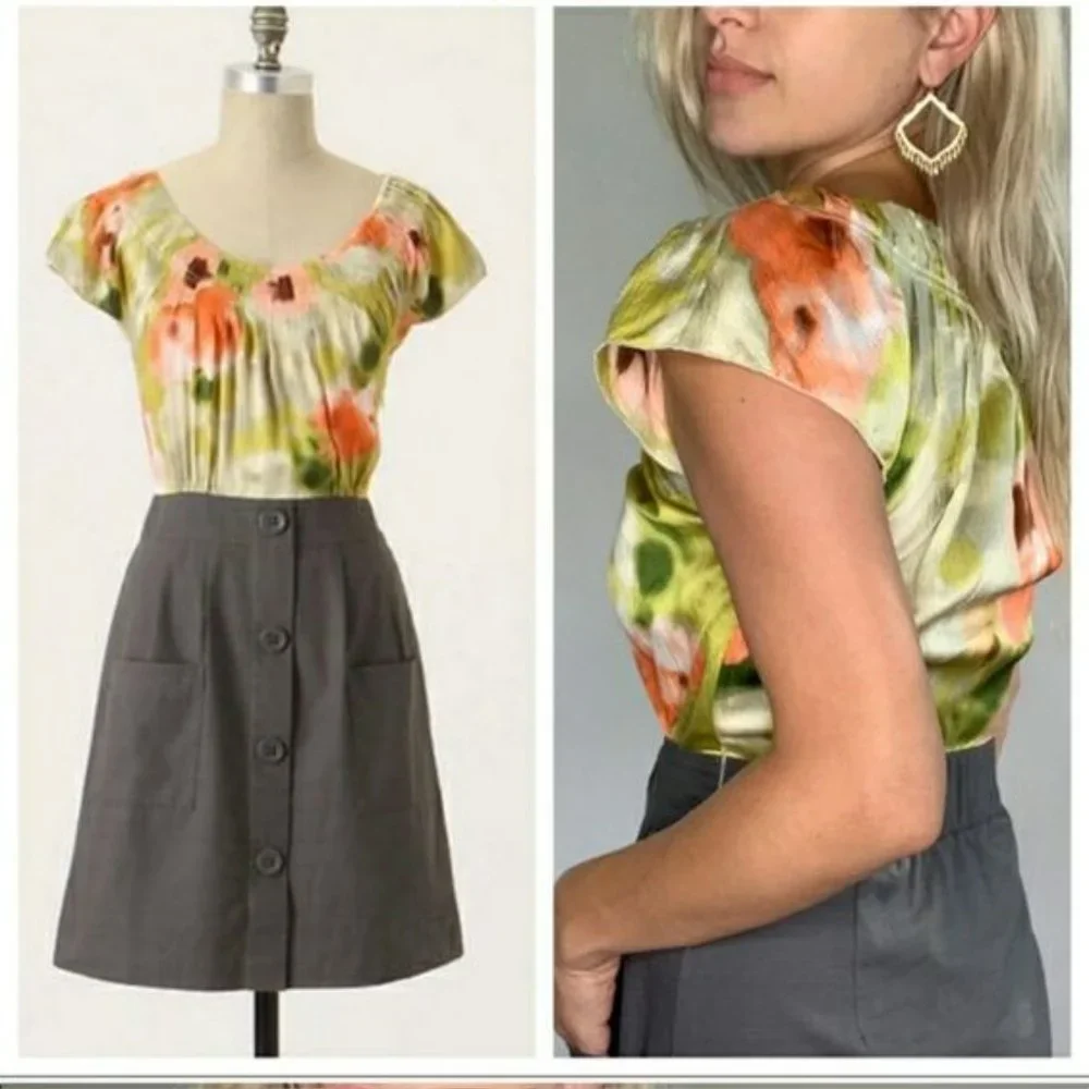 Anthropologie Tabitha Zoya Silk Floral Dress.  SZ 2
